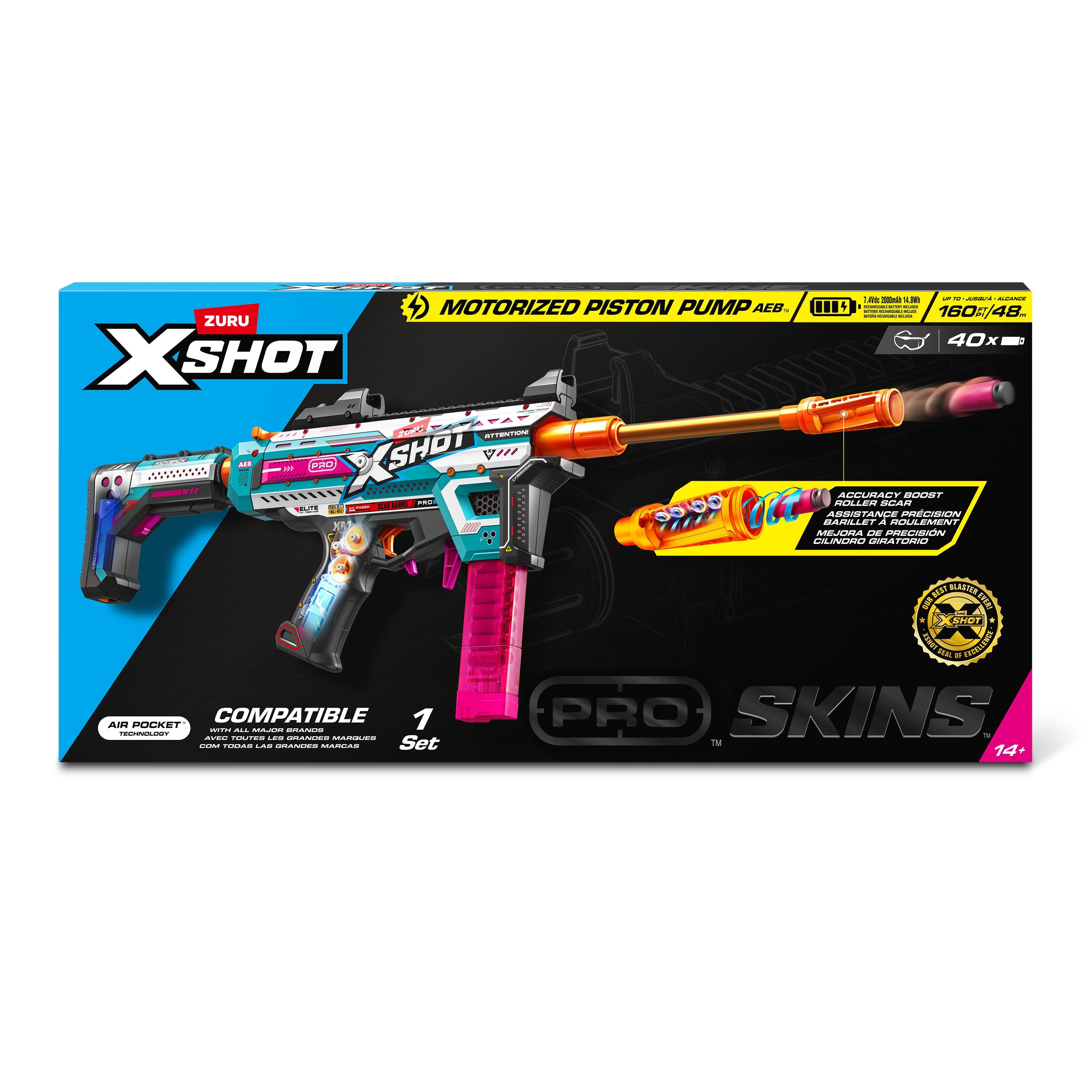 XSHOT Pro Motorized Blaster S1 AEB Automatic Electric Dart Gun with Adjustable Shoulder Rest, Accuracy Pro Roller Scar, Semi/Full Auto, Shoots 160FPS, Air Pocket Technology Darts, Age 14+