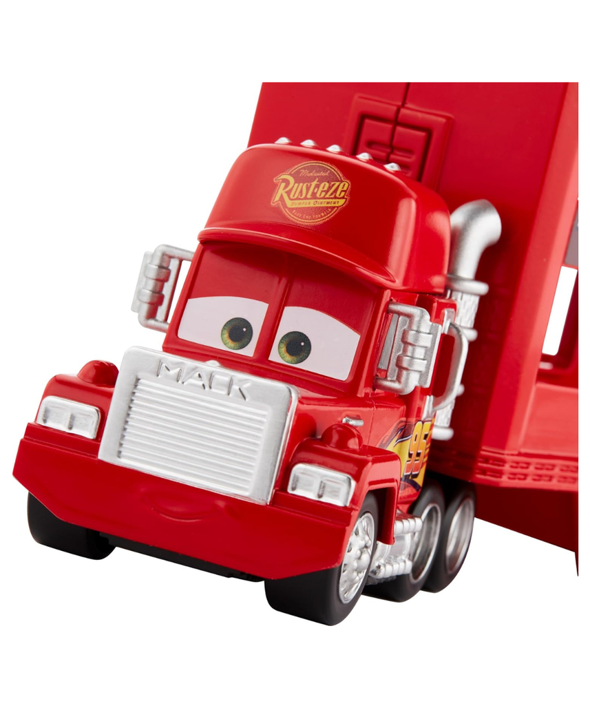 Mattel Disney Pixar Cars Mack Mini Racers Hauler with 1 Mini Die-Cast Car, Toy Transporter Holds 18 Minis, Ages 3+