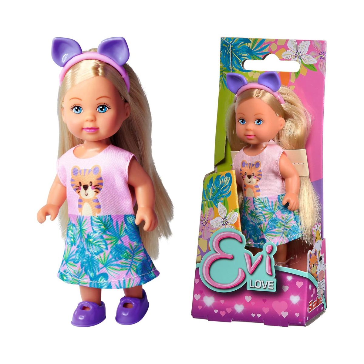 Simba Evi Love Cutie Mini Doll, Cute Animal Outfit with Headband, 12 cm Doll, 3 Assorted Colors, Random Selection, Collectible Toy, Kids Gift, Ages 3+