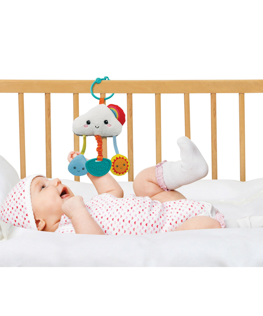 Winfun Day Night Cloud Pal Soft Baby Toy with Squeaker, Retractable Teether, Vibration and Chime Bell for Stroller, Car Seat or On-the-Go Play for Infants 0 Months+