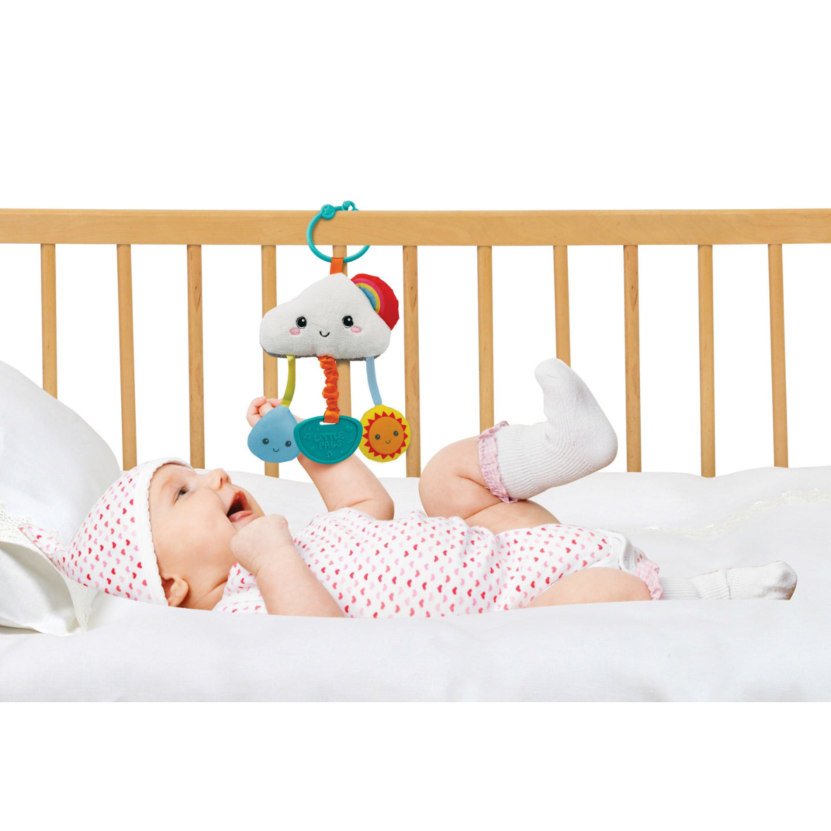 Winfun Day Night Cloud Pal Soft Baby Toy with Squeaker, Retractable Teether, Vibration and Chime Bell for Stroller, Car Seat or On-the-Go Play for Infants 0 Months+