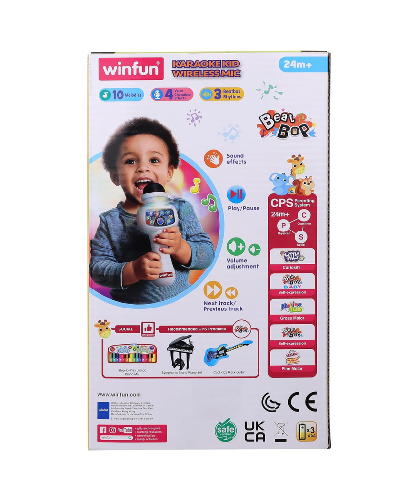 Winfun Karaoke Kid Wireless Mic for Kids Interactive Singing Microphone with Built-In Songs, Sound Effects and Party Fun Easy-to-Hold Musical Toy for Toddlers and Young Children
