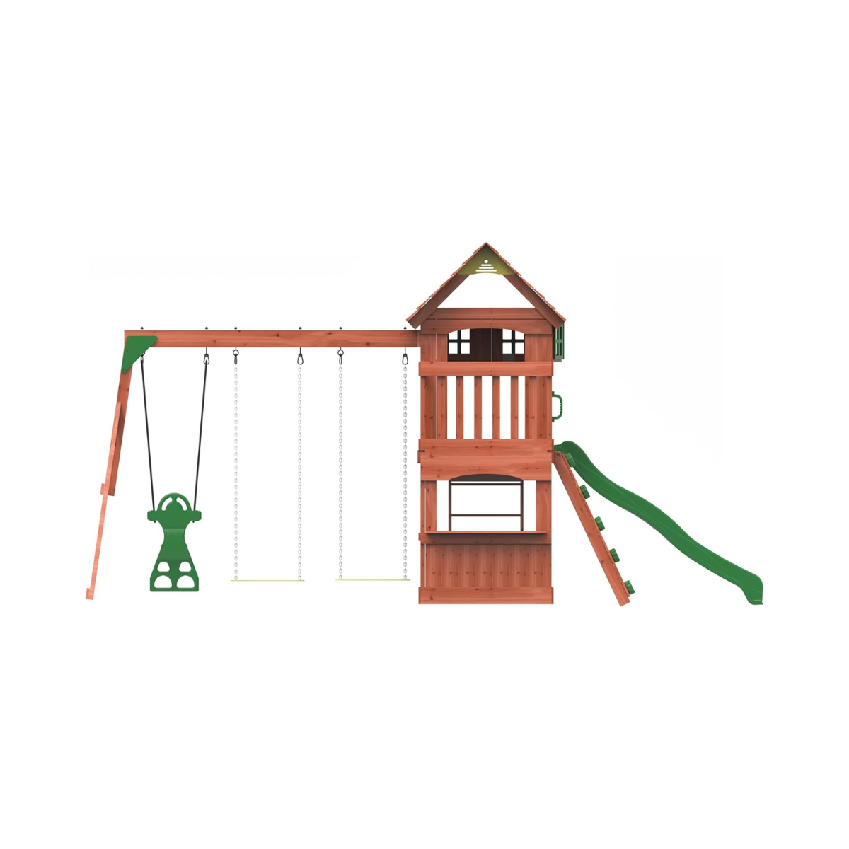 Kiddoro Playful Peaks Wooden Outdoor Playset with Slide, Swings, Glider & Climbing Wall for Kids 3+ Years