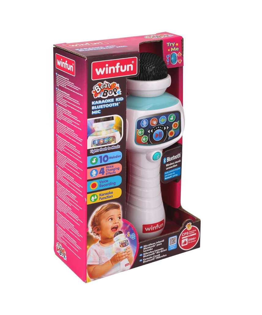 Winfun Karaoke Kid Bluetooth Mic for Kids, Wireless Singing Microphone with Built-In Music, Sound Effects & Colorful Lights, Interactive Musical Toy for Toddlers and Young Children