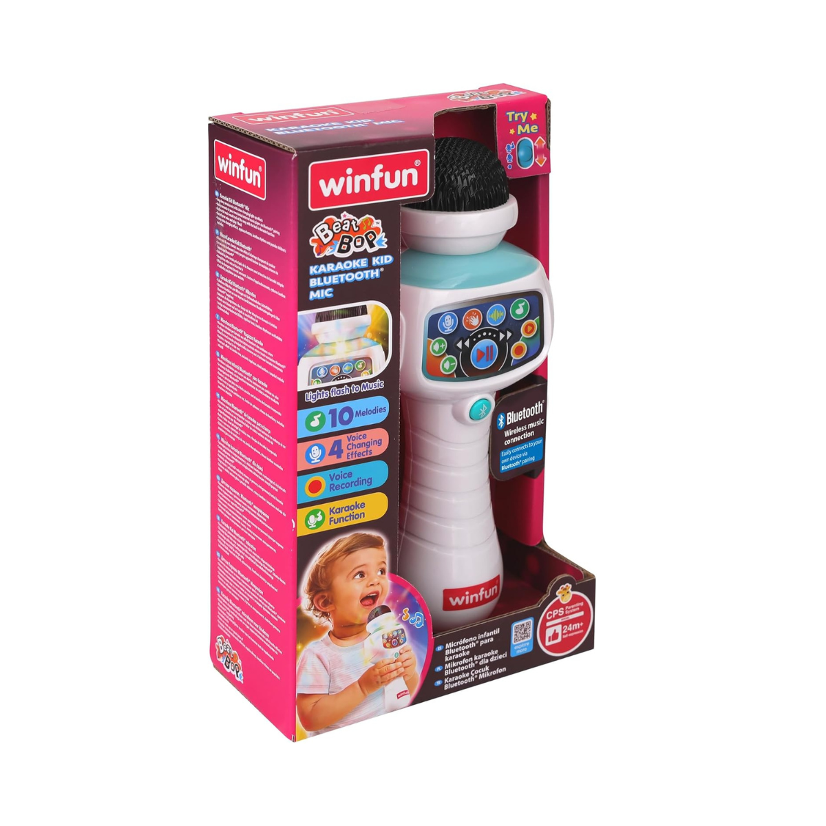 Winfun Karaoke Kid Bluetooth Mic for Kids, Wireless Singing Microphone with Built-In Music, Sound Effects & Colorful Lights, Interactive Musical Toy for Toddlers and Young Children