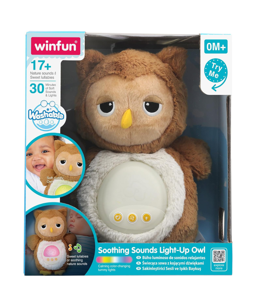 Winfun Soothing Sounds Light-Up Owl for Babies, Gentle Melodies Calming Sounds Soft Night Light for Bedtime Nap Routine, 0+ Months