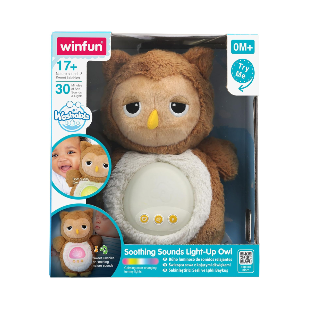 Winfun Soothing Sounds Light-Up Owl for Babies, Gentle Melodies Calming Sounds Soft Night Light for Bedtime Nap Routine, 0+ Months