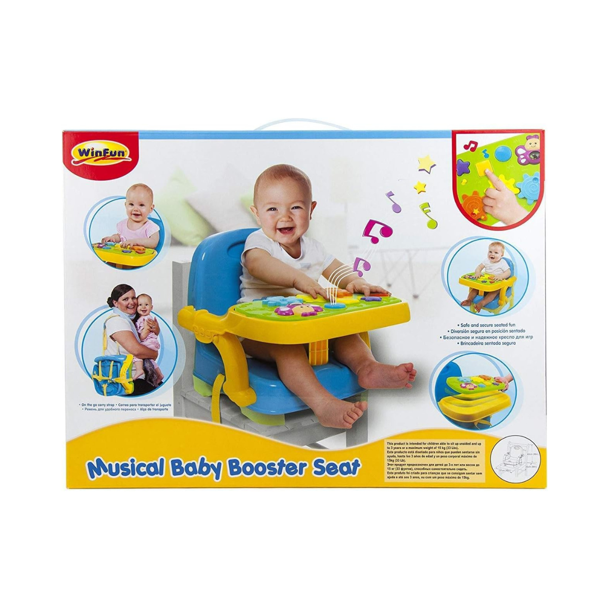 Winfun Musical Baby Booster Seat with Activity Tray, Light-Up Buttons, Gears & Melodies | Portable High Chair for Toddlers 6–36 Months