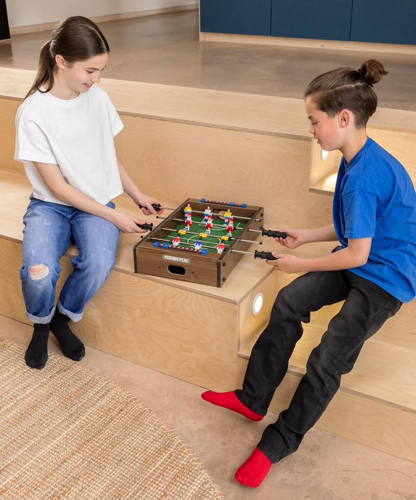 Power Play TY5893DB Table Top Football Foosball Game, 20 Inch Compact Game Table for Boys and Girls 5+, Sturdy Wooden Construction, Smooth Rotating Rods, Manual Score Tracker, Indoor Family Fun