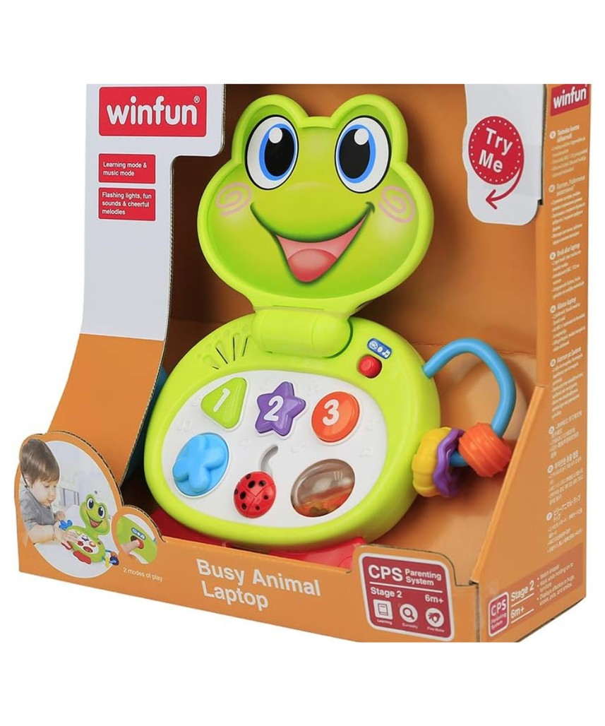 Winfun Froggy Busy Animal Laptop Toy Interactive Learning Laptop for Toddlers 6M+
