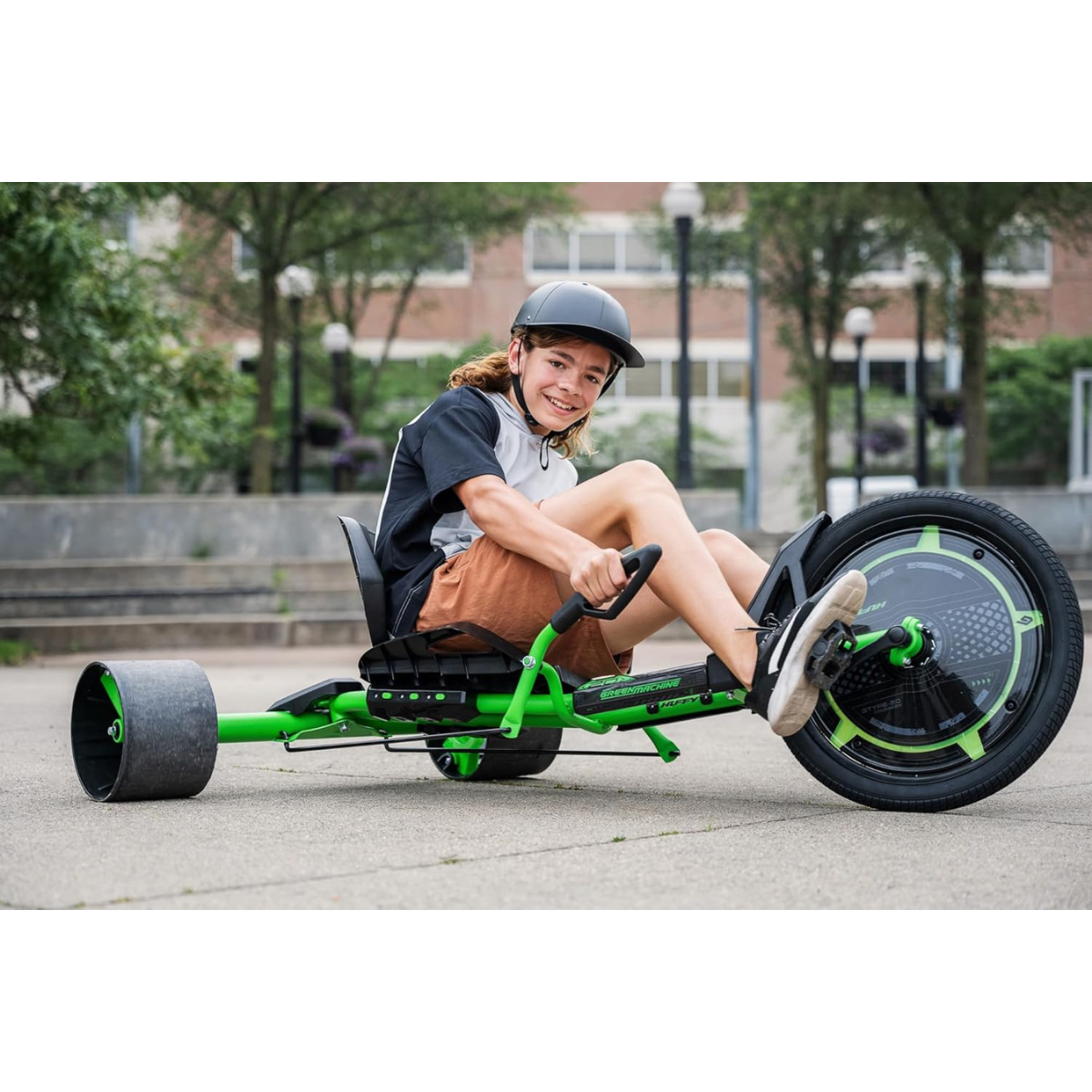 Huffy Green Machine Drift Trike, 20 Inch Pedal Powered Ride On with LED Lights, Dual Steering Levers and Adjustable Seat, Outdoor Drift Trike for Kids 8Y+