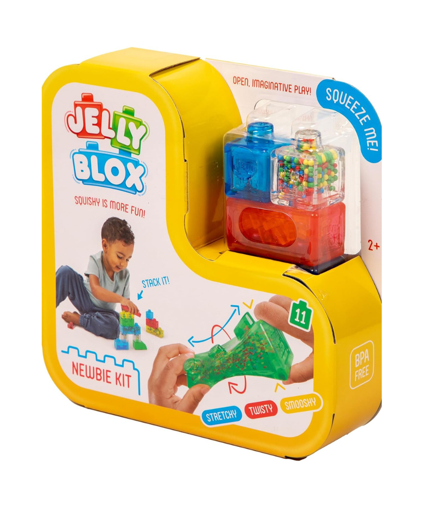 Goliath Jelly Blox Newbie Kit 12 Pieces, Soft Sensory Building Blocks for Toddlers, Squishy Stretchable Educational Toys, Mixed Colors, Developmental Fine Motor Playset, Ages 2+