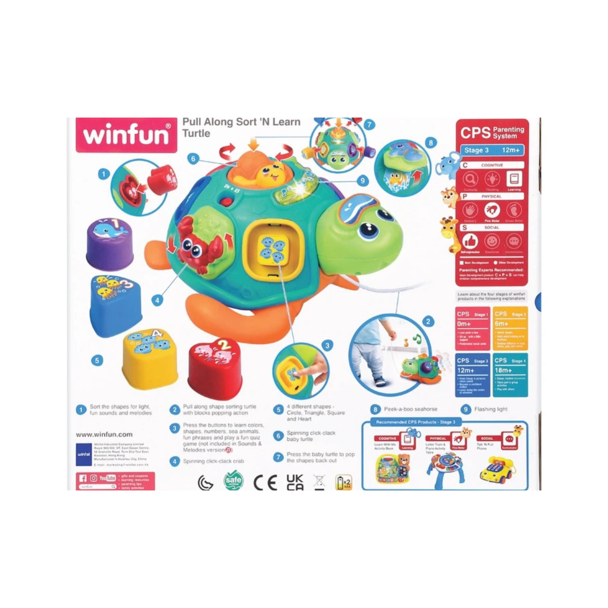 Winfun Tadzio Turtle Interactive Toy, Shape Sorter, Pull-Along Educational Toy for Toddlers, Light and Music, Ages 6 Months+