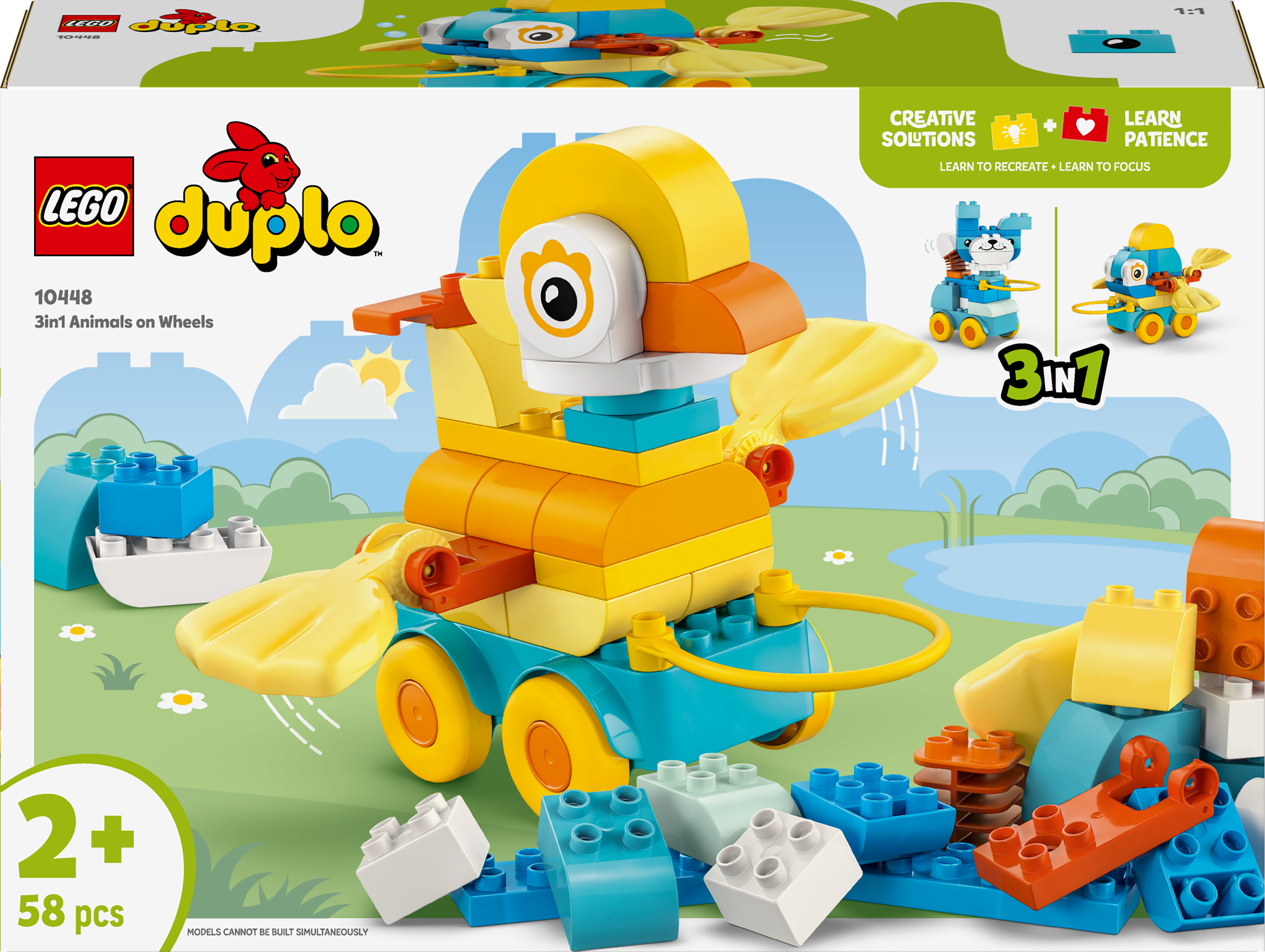 LEGO Duplo 10448 3in1 Animals on Wheels V29 for Unisex 2+ Rolling Animal Building Toy Early Learning Set