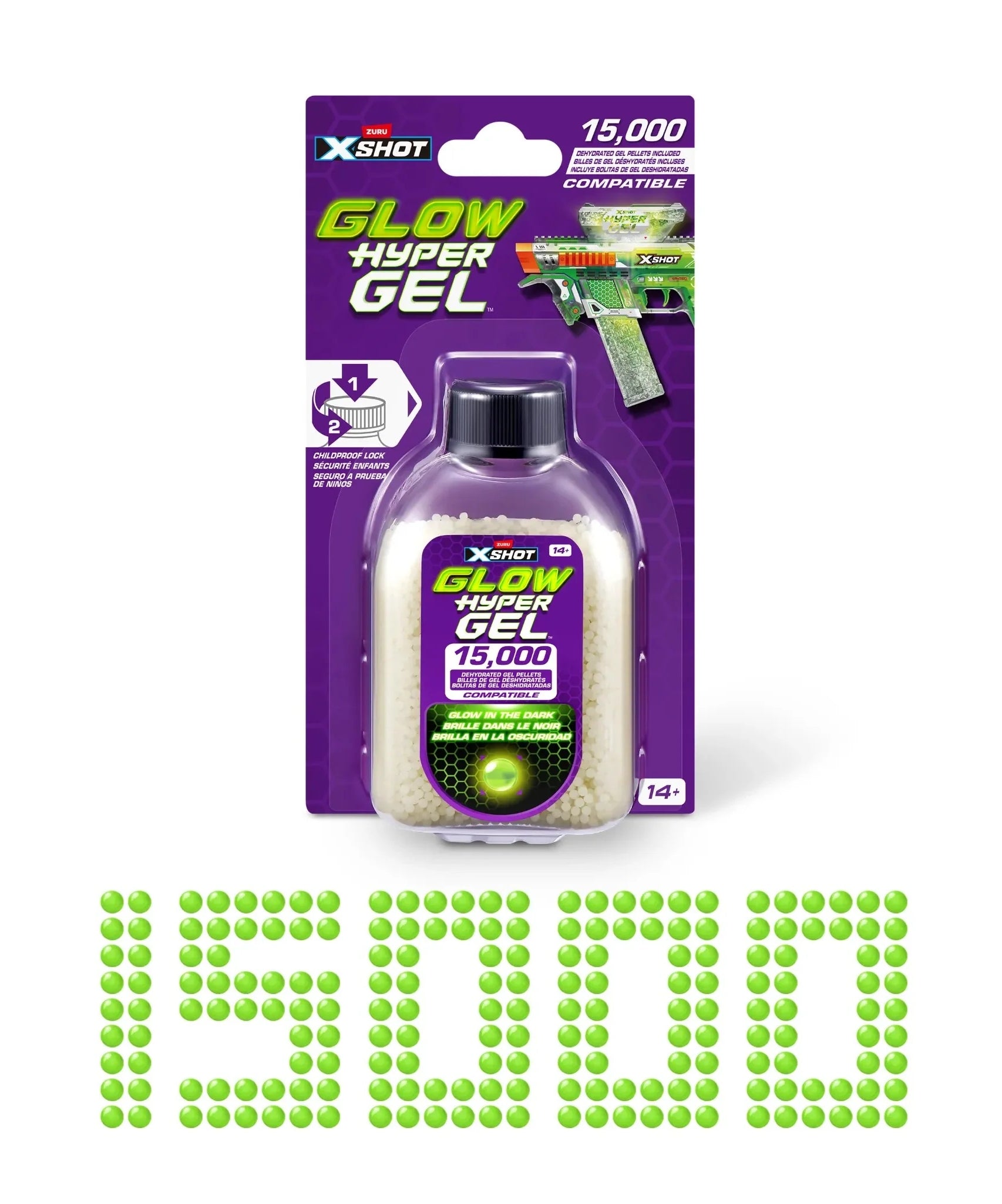 X Shot Hyper Gel Glow In The Dark Gellet Refill 15000 pcs, Toy Ammo for Boys, Age 14+