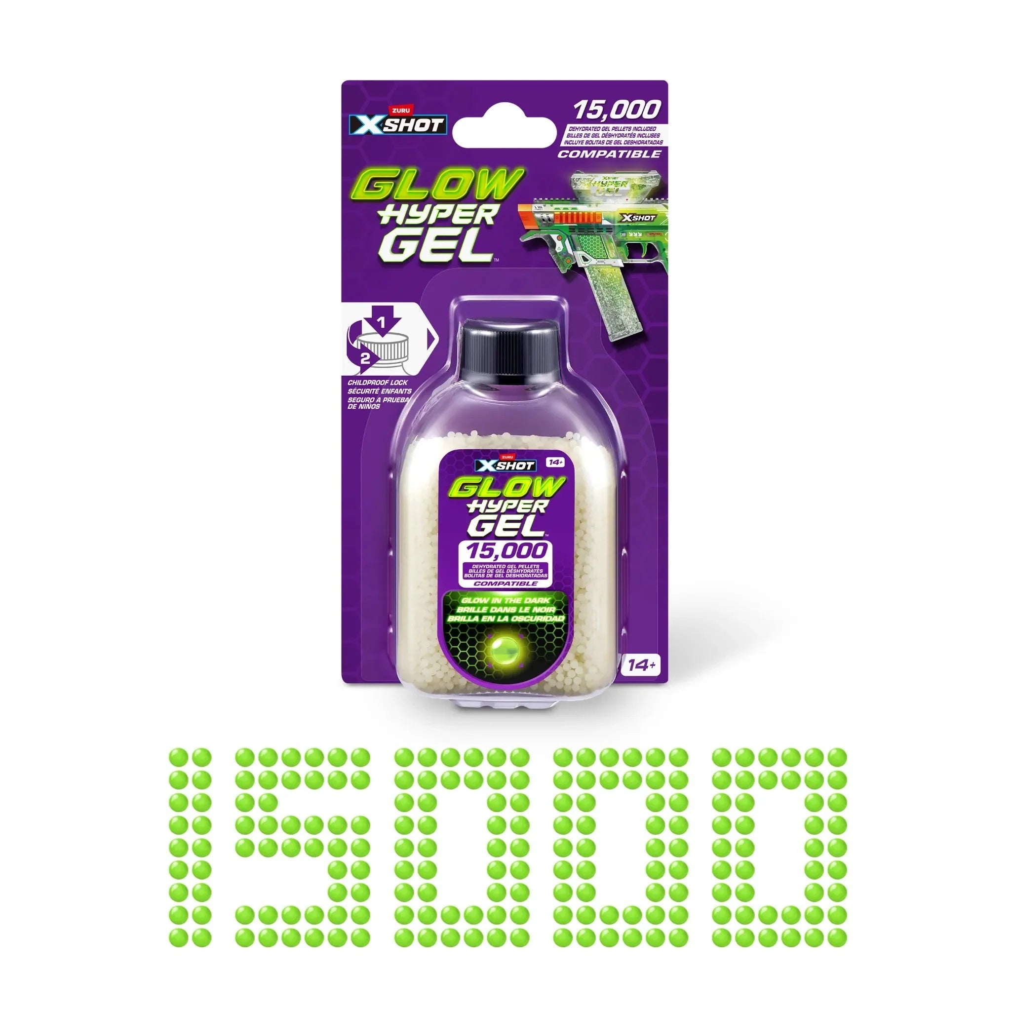 X Shot Hyper Gel Glow In The Dark Gellet Refill 15000 pcs, Toy Ammo for Boys, Age 14+