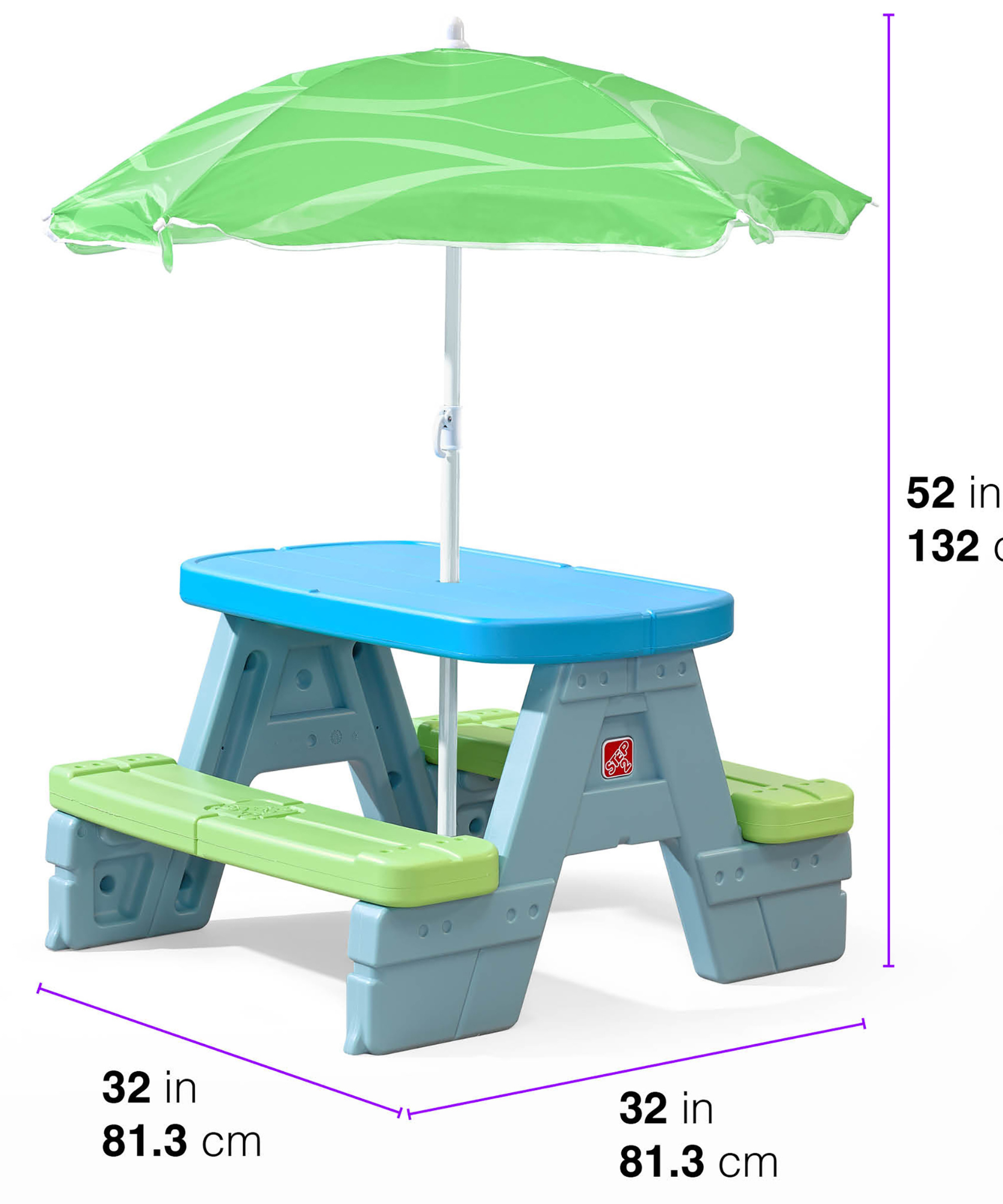 طاولة نزهة Step2 Sun &amp; Shade مع مظلة، متوافقة مع الاستخدام الداخلي والخارجي، طاولة أطفال متعددة الوظائف بسعة وزن 73 كجم، مناسبة للأطفال من الأولاد والبنات من سن 1.5 سنة فما فوق