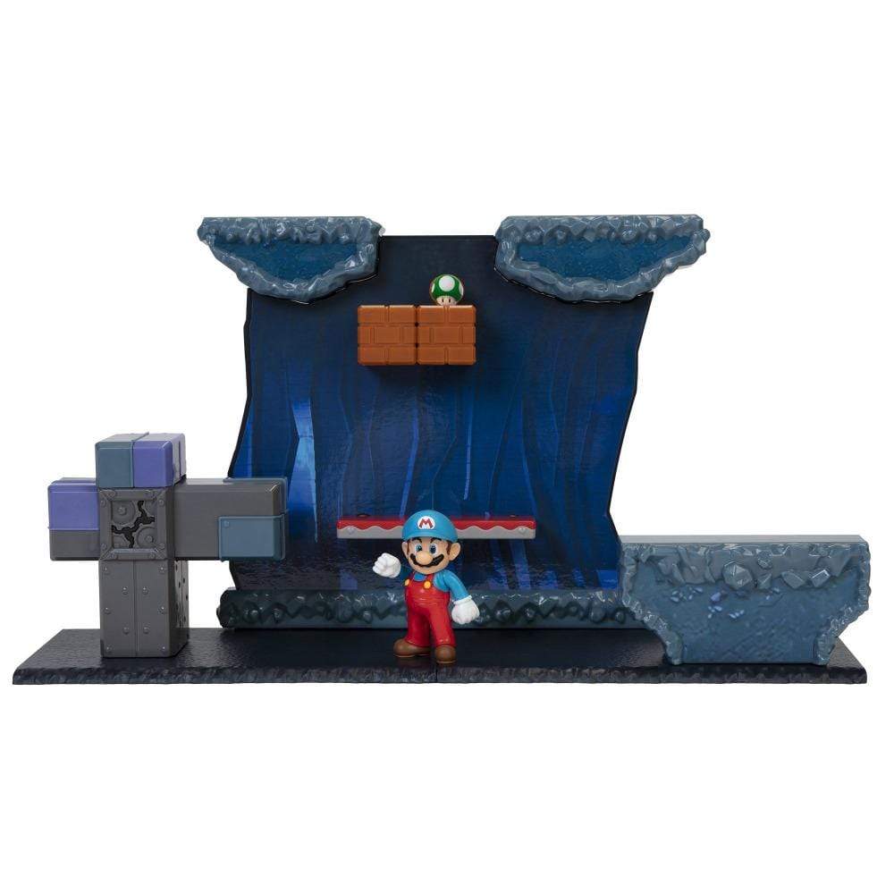 Nintendo Super Mario Underground Playset, 2.5-Inch Articulated Ice Mario Figure, 5 Interactive Environment Pieces, Brick Block with Pop-Up Mushroom