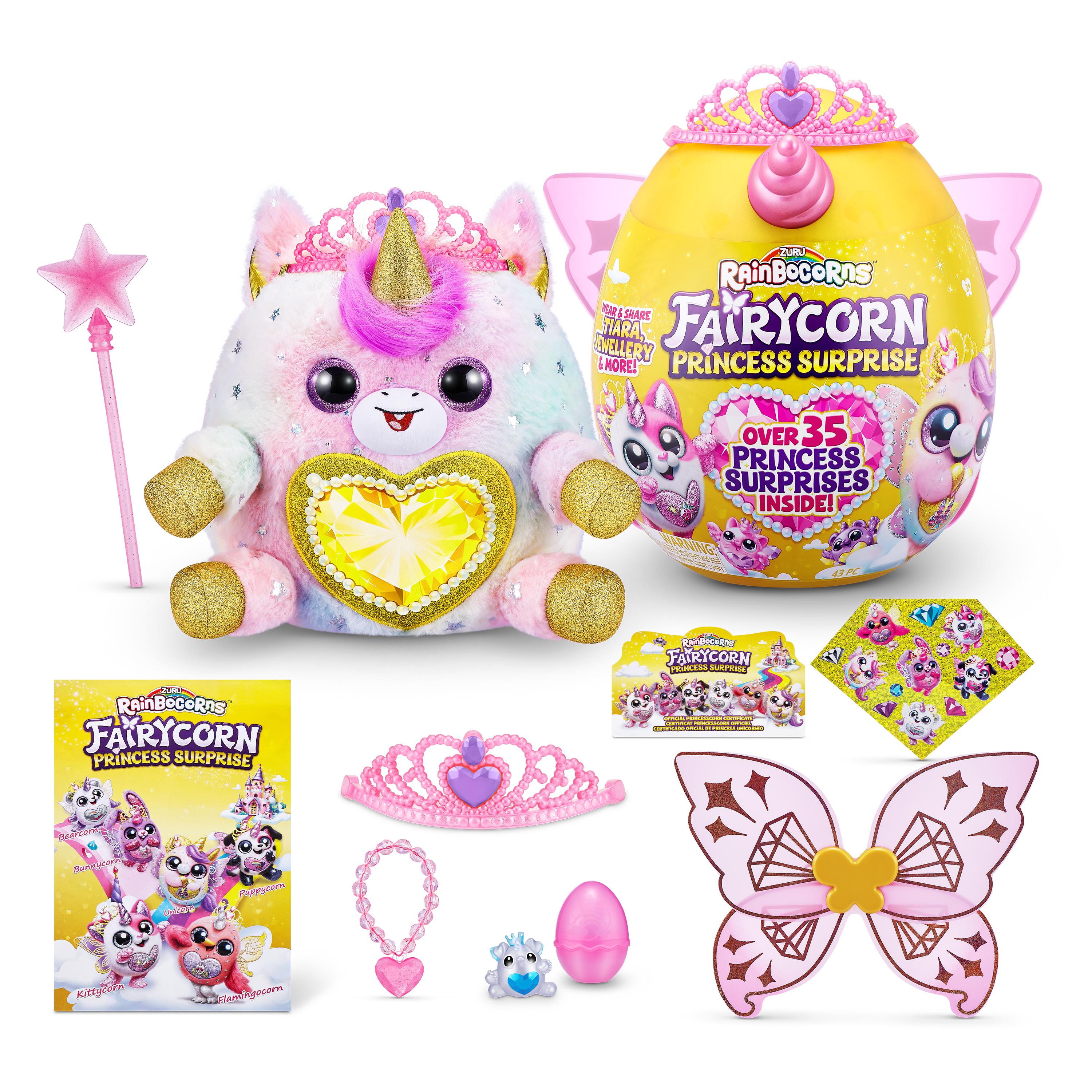 Rainbocorns Fairycorn Princess Surprise (Puppy) 11" Collectible Plush Toy with 35+ Surprises, Fairy Wings, Tiara, Wand, Boo-Boocorn, and Surprise Egg, Soft Toy for Girls Ages 3+