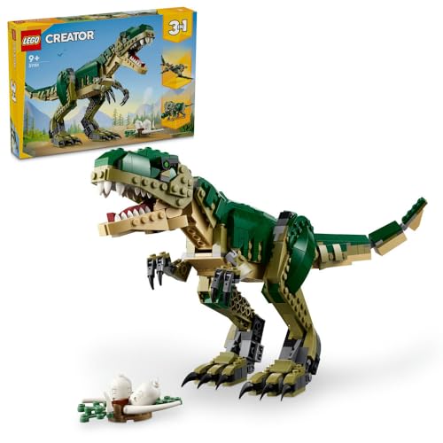 LEGO Creator 3in1 T. rex to Triceratops to Pterodactyl Toys, Dinosaur Figures for 9 Plus Year Old Boys & Girls, Posable Dino Toy Model Building Set, Birthday Gift Idea for Kids 31151