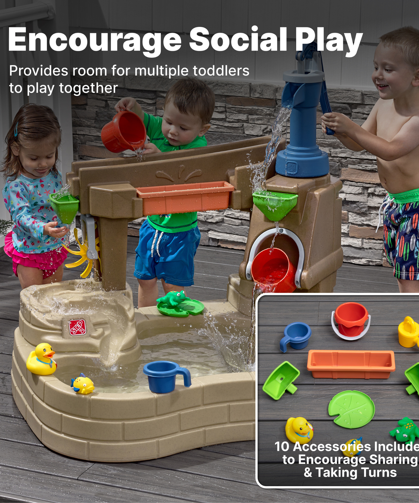 Step2 Pump & Splash Discovery Pond, Indoor and Outdoor Water Table and Sensory Playset Rain Shower Wall, 10 Piece Accessories Set, Backyard Activity Centre,  Suitable for Boys and Girls Aged 2+