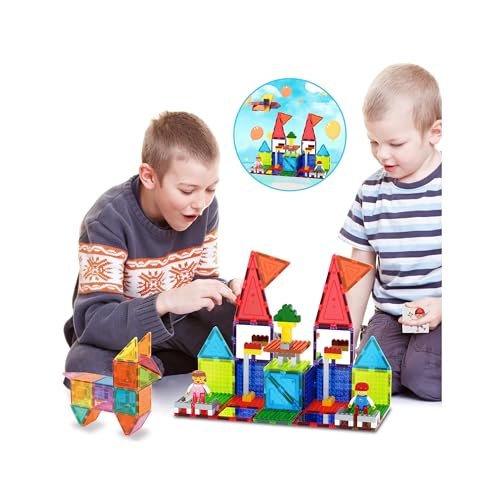 PicassoTiles 333pcs Magnetic Brick Tile and Magnetic Tile Combo Set, Action Figures included, Building Blocks STEM Toys, Educational Montessori Preschool Toddler classroom learning toys, Kids activity