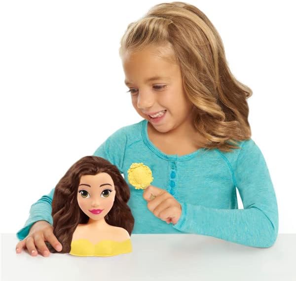 Just Play Disney Beauty and The Beast Belle Mini Styling Head Doll, Girls Pretend Play Hair Styling Toy Set with Brush, Kids Toys Age 3+