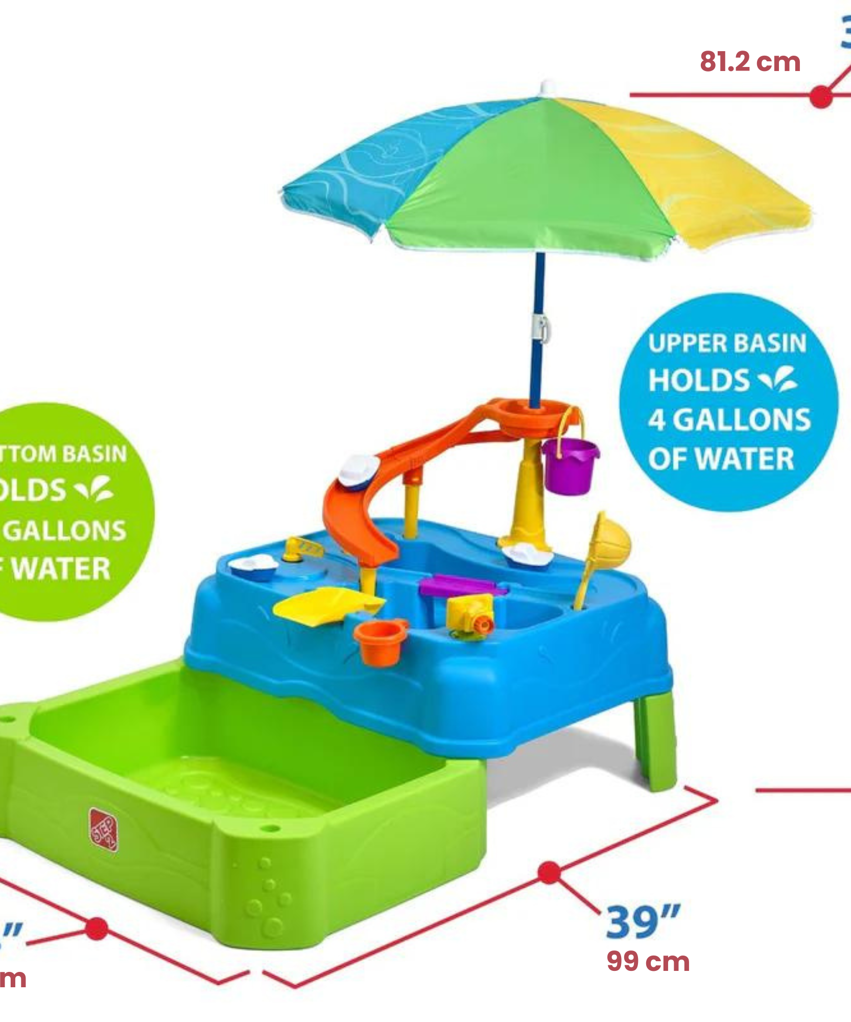 Step2 Waterpark Wonders Two-Tier Water Table, Outdoor 2 Level Water Table and Activity Centre with Umbrella, Strainer, Bucket, Cup and Boats, Suitable for Kids both Boys and Girls Aged 18m and Above