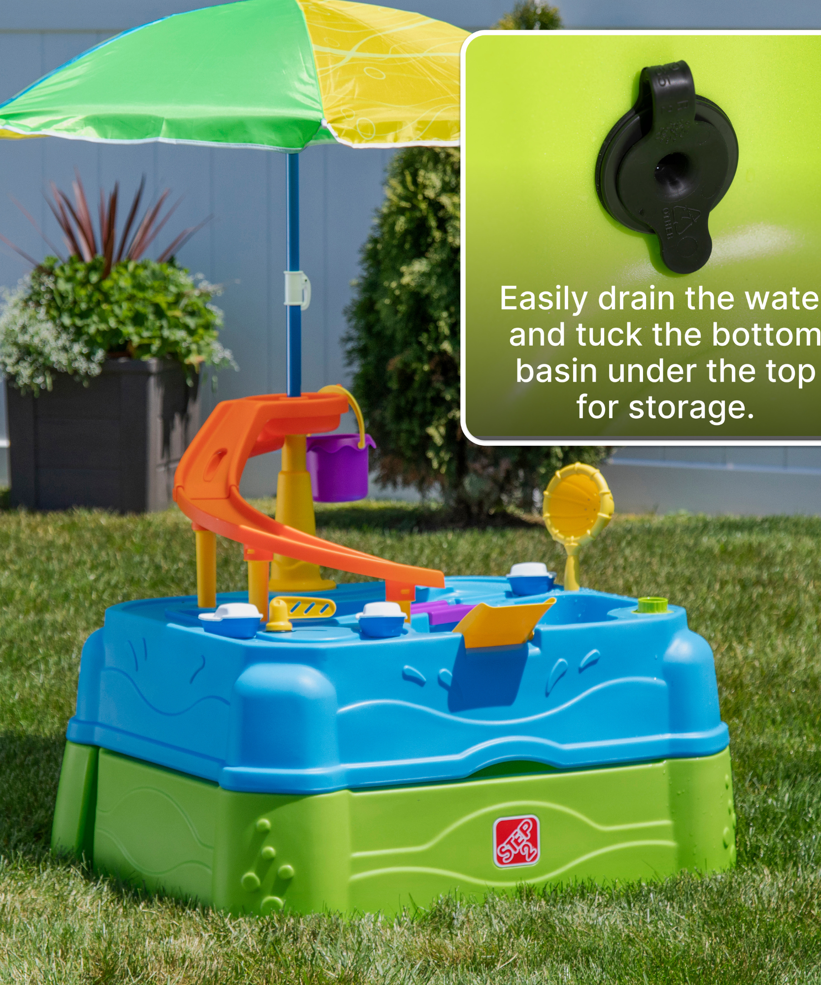 Step2 Waterpark Wonders Two-Tier Water Table, Outdoor 2 Level Water Table and Activity Centre with Umbrella, Strainer, Bucket, Cup and Boats, Suitable for Kids both Boys and Girls Aged 18m and Above