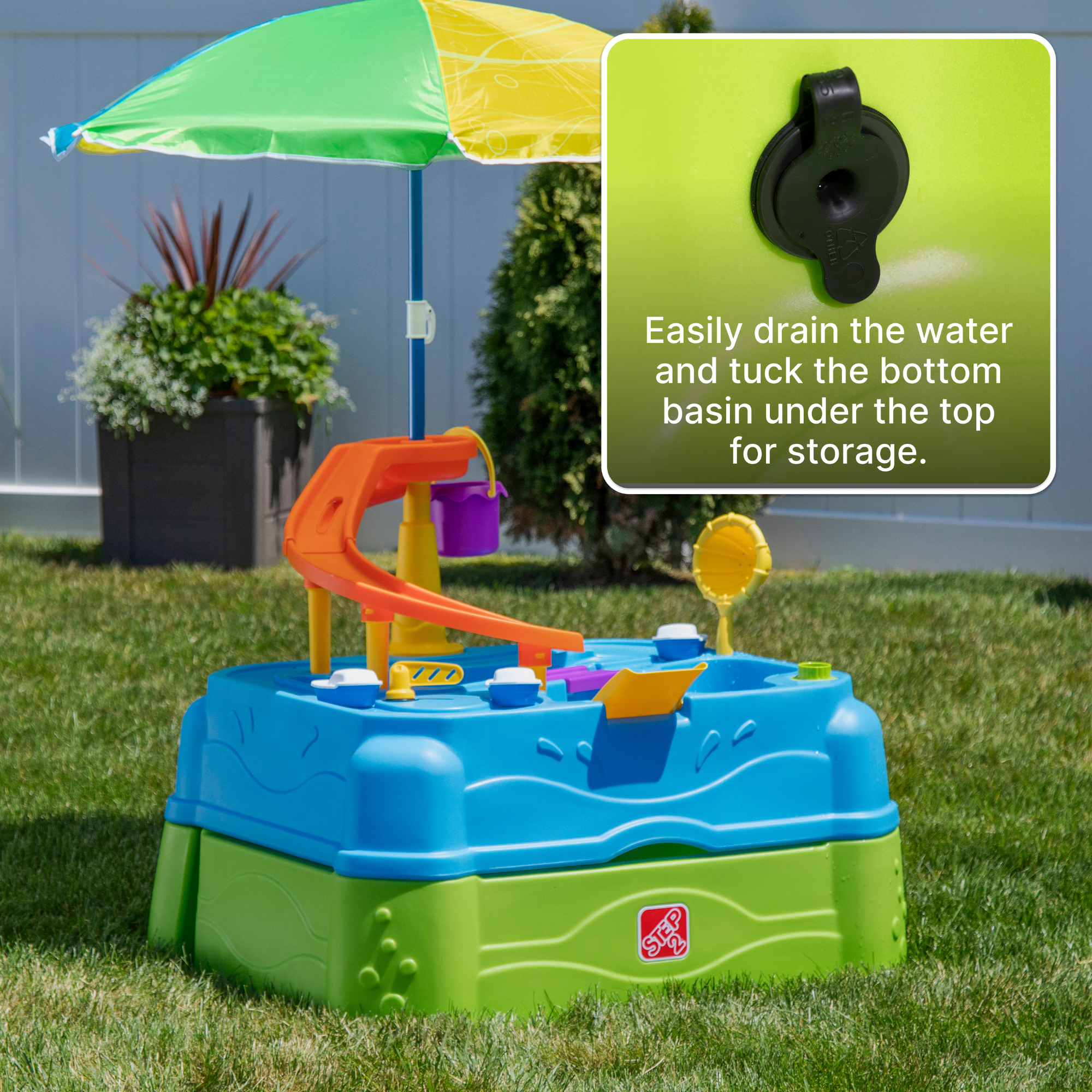 Step2 Waterpark Wonders Two-Tier Water Table, Outdoor 2 Level Water Table and Activity Centre with Umbrella, Strainer, Bucket, Cup and Boats, Suitable for Kids both Boys and Girls Aged 18m and Above