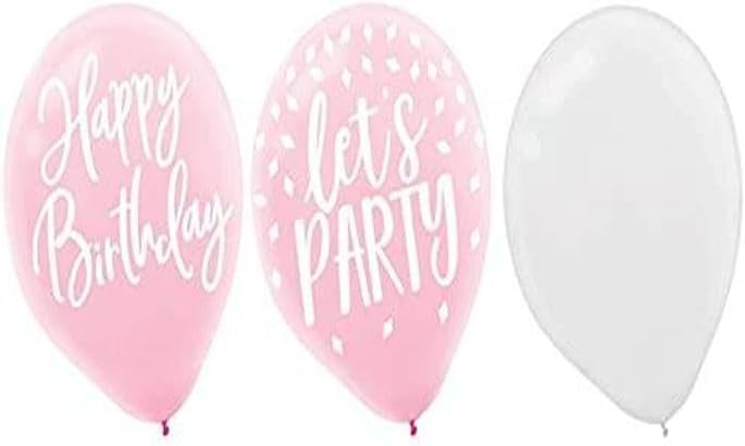 Assorted Birthday Latex Balloons | Pink White - 12" | Pack of 15