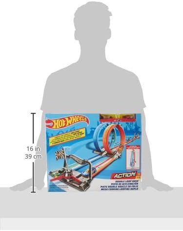 Hot Wheels Double Loop Dash Track Set, Side by Side Drag Race Track with Double Loop Stunt, Includes 2 Hot Wheels 1:64 Scale Cars, 5+ Years