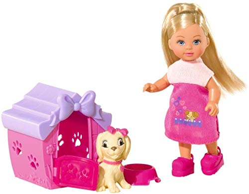Simba Evi Love Doll with Dog and Kennel, 12cm, Pink Outfit, Puppy Play Accessory, Ages 3+