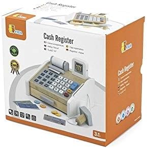Viga Wooden Cash Register Playset with Scanner, Coins, Bills and Card Reader for Kids 3+ Role-Play Toy Multicolour