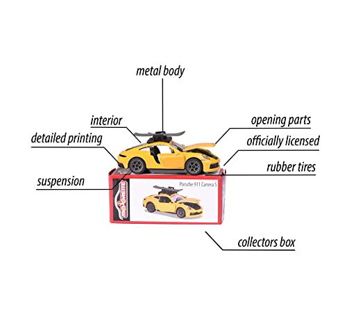 Majorette Porsche Deluxe Cars Assortment – Die-Cast 911 Carrera S Coupe & Cabrio, 1:64 Scale, Collector’s Box, 6 Assorted Models