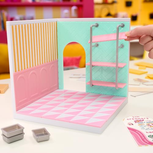MGA’s Miniverse Make It Mini Spaces Starter Pack Pink, Buildable Custom Scene with Panels, Floor, Furniture, Wallpaper, Surprise Ingredients, NFC Card & Display, Ice Cream & Pizza Shop Themes- 566212