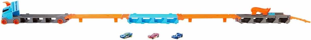 Hot Wheels Convertible Transport Truck GVG37 – 1:64 Scale Semi-Truck Playset with Dual Launcher, 3 Die-Cast Cars & Expandable Track – Ages 4 to 8