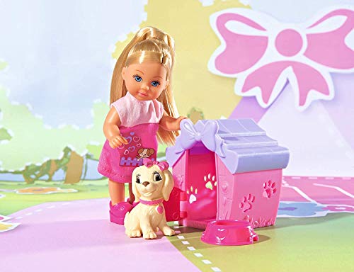 Simba Evi Love Doll with Dog and Kennel, 12cm, Pink Outfit, Puppy Play Accessory, Ages 3+