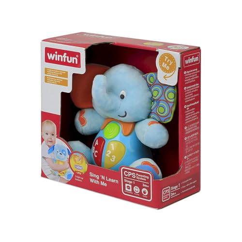 Winfun Timber Elephant Singing and Learning Toy Blue, Light Up Musical Educational Toy for Toddlers, Batteries Included