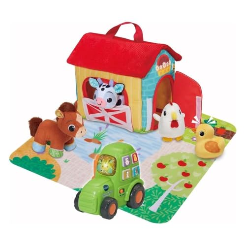 VTech Farmyard Animals Soft Play Set – Interactive Baby Toy with Plush Farm Animals, Tractor & Play Mat | Teaches Animal Sounds, Music & Imaginative Play | Portable Barn Storage