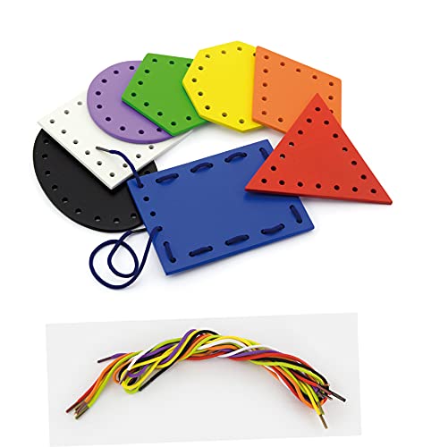 VIGA Lace and Trace Shapes, Wooden Educational Toy for Kids, Fine Motor Skills Development, Ages 3