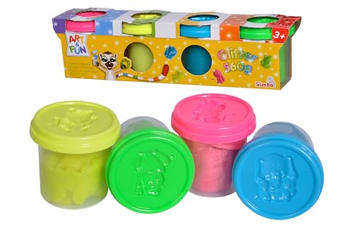 Simba Art & Fun Glitter Putty, 4 Colors, 4 x 140g Tins, Creative Soft Clay for Kids, Ages 3+