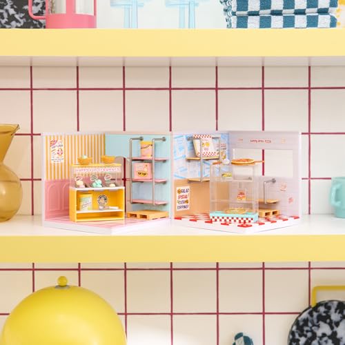 MGA’s Miniverse Make It Mini Spaces Starter Pack Red, Buildable Custom Scene with Wall Panels, Floor, Furniture, Wallpaper, Surprise Ingredients & NFC Card, Ice Cream & Pizza Shop Themes- 566069