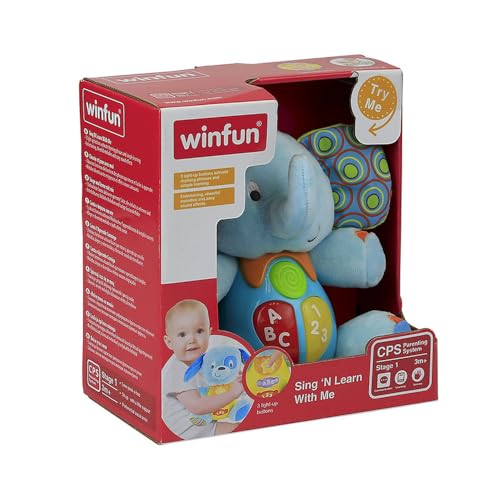 Winfun Timber Elephant Singing and Learning Toy Blue, Light Up Musical Educational Toy for Toddlers, Batteries Included
