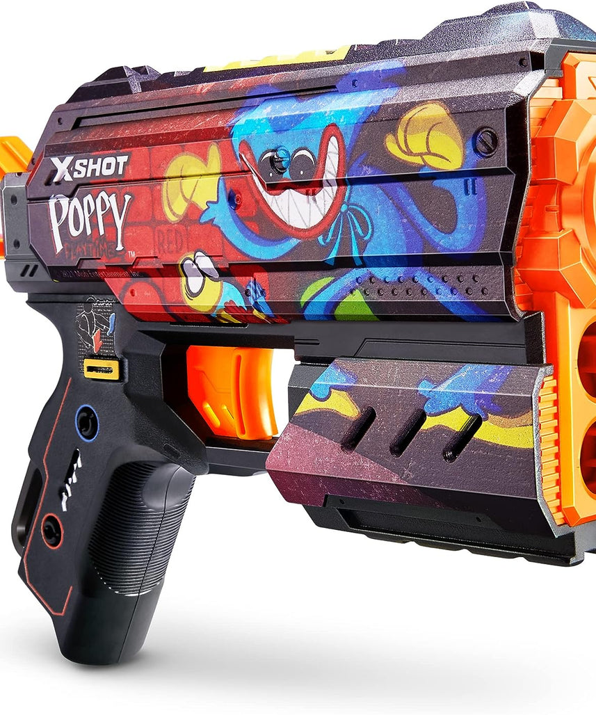 XSHOT Skins Flux, Poppy Playtime Jumpscare Edition (8 Darts), Foam Dart Blaster with Air Pocket Dart Technology, Shoots up to 27m, Collectible Toy Gun for Kids Ages 8+, Boys, Girls, Teens