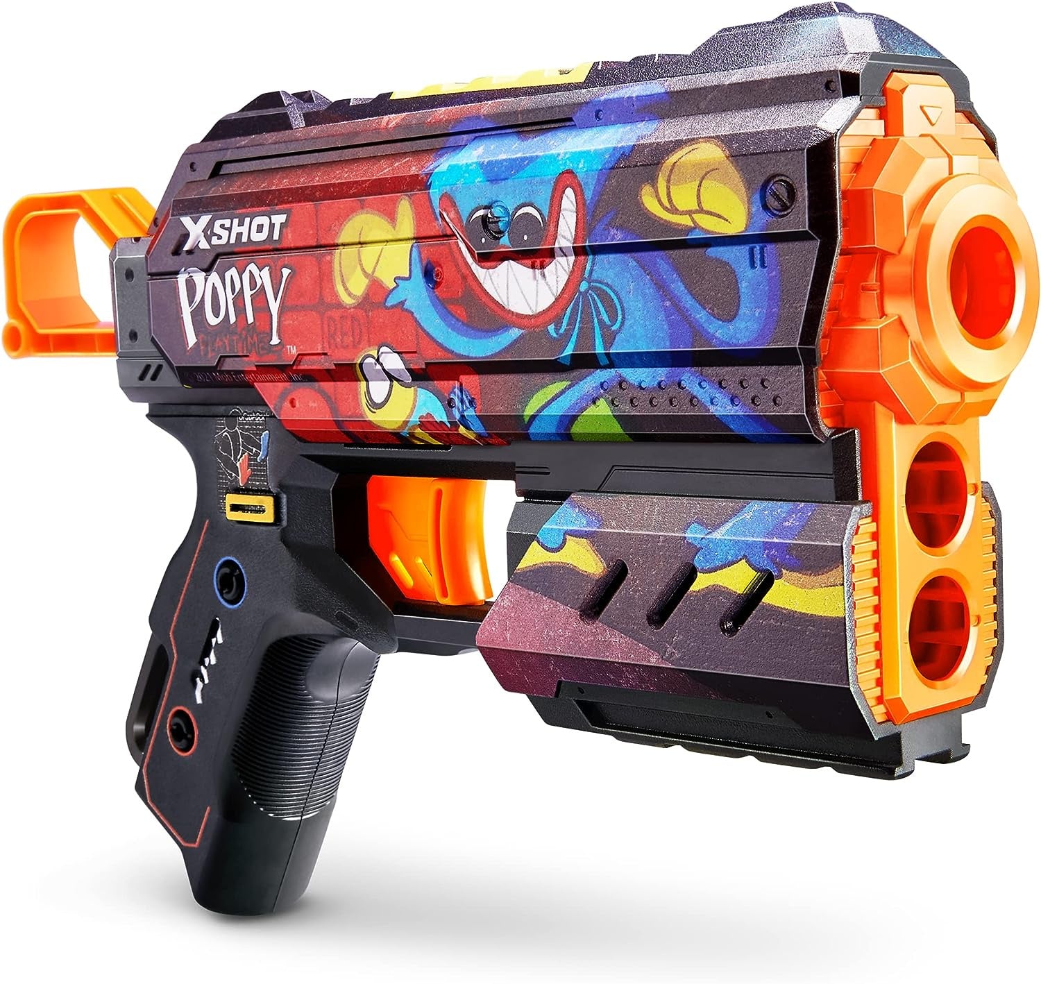 XSHOT Skins Flux, Poppy Playtime Jumpscare Edition (8 Darts), Foam Dart Blaster with Air Pocket Dart Technology, Shoots up to 27m, Collectible Toy Gun for Kids Ages 8+, Boys, Girls, Teens