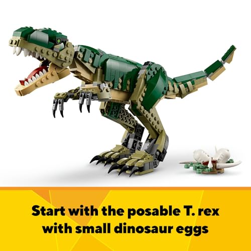 LEGO Creator 3in1 T. rex to Triceratops to Pterodactyl Toys, Dinosaur Figures for 9 Plus Year Old Boys & Girls, Posable Dino Toy Model Building Set, Birthday Gift Idea for Kids 31151