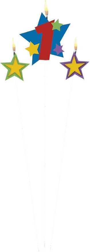 Amscan International Birthday Candles on Sticks 1 Stars, Pack of 3