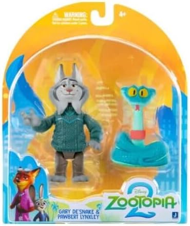 Disney Zootropolis 2 Figure 3-Inch 2-Pack - Gary De Snake with Pawbert Lynxley, Official Zootopia 2 Movie Toys, Collectibles, Mystery Tails Figurines, Gift, Kids Toy, 4 Years+