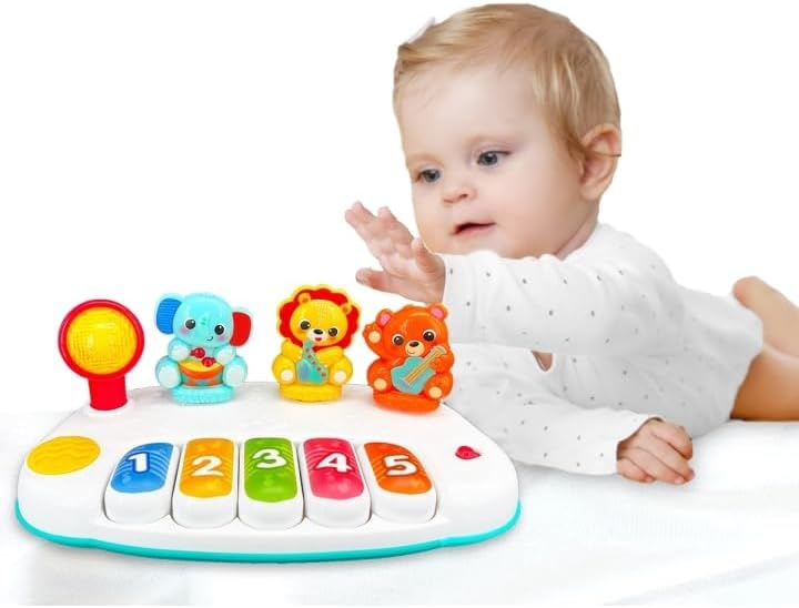 Winfun Jungle Pals Piano Interactive Toy for Kids, Musical Keyboard Baby Toy with Animal Sounds and Light Up Features, Early Learning Music Toy for 12+ Months